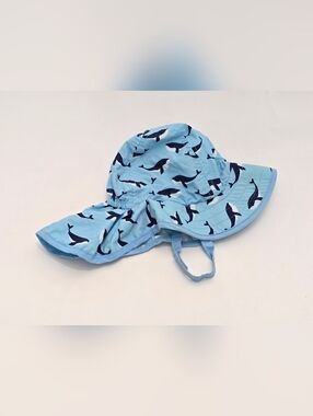 Pottery Barn Kids Light Blue Whale Sun Hat Nylon Reversable 12 24mon